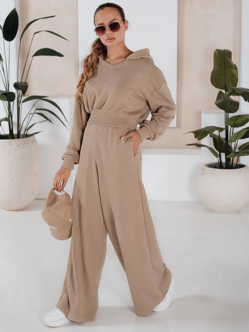 Komplet damski spodnie wide leg i bluza MINALIA beżowy Dstreet AY0918