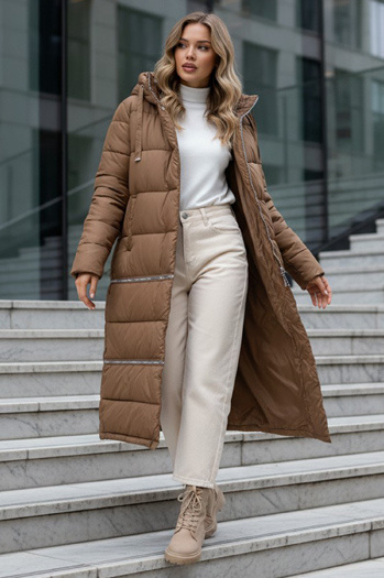 Kurtka damska zimowa długa kamelowa Dstreet TY5167