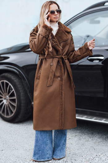 Płaszcz zimowy damski CHICFROST długi brązowy skórzany Dstreet TY4992