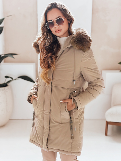 Kurtka zimowa damska parka z kapturem kamelowa Dstreet TY5082