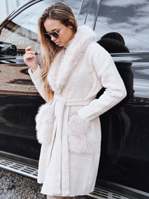 Płaszcz damski z futerkiem beżowy Dstreet TY5278