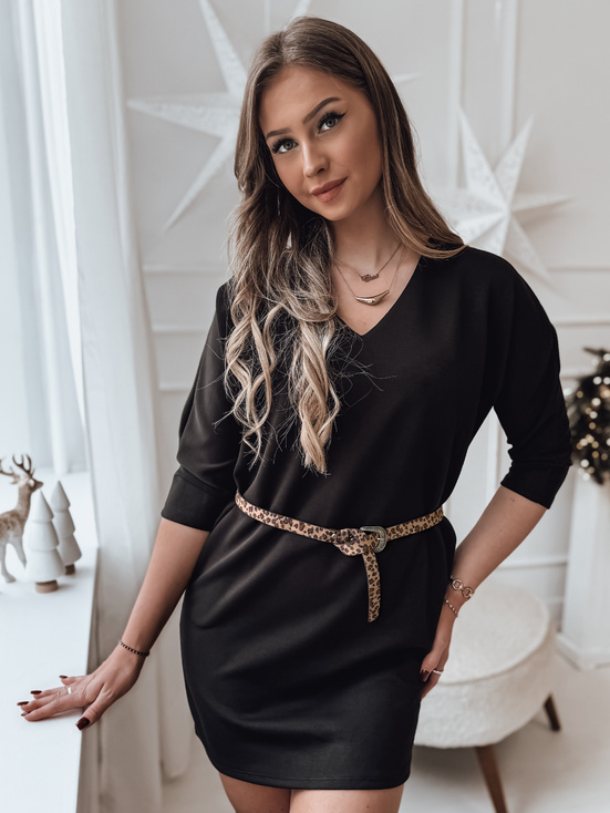 Sukienka one size GLAMUP z paskiem czarna Dstreet EY2553