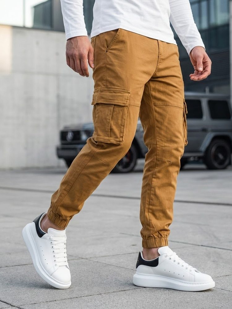 Pánske hnedé cargo nohavice Dstreet UX4174