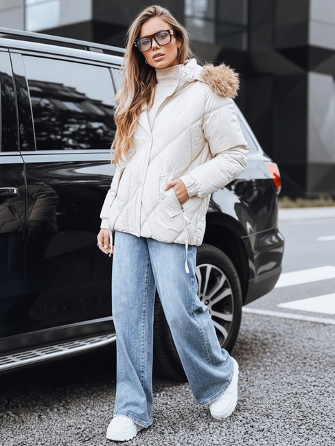 Kurtka damska zimowa pikowana z kapturem biała Dstreet TY5236