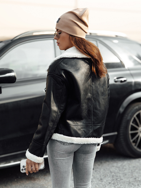 Kurtka skórzana damska z kożuchem FURBLAZE Dstreet czarna TY4730