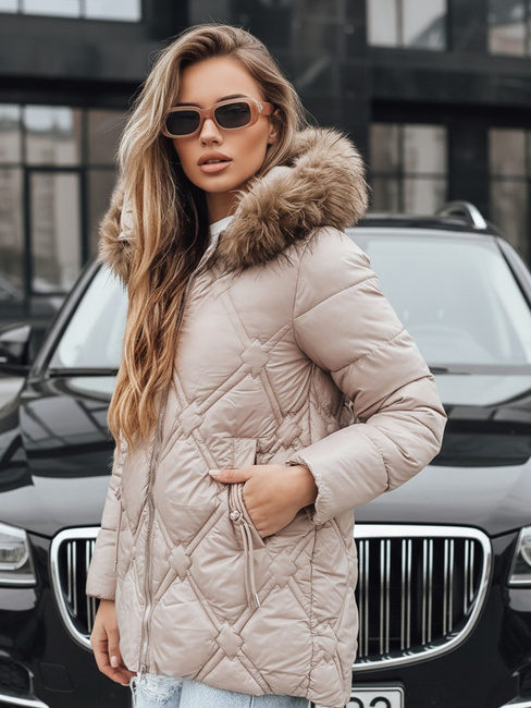 Kurtka damska zimowa z futerkiem beżowa Dstreet TY5512