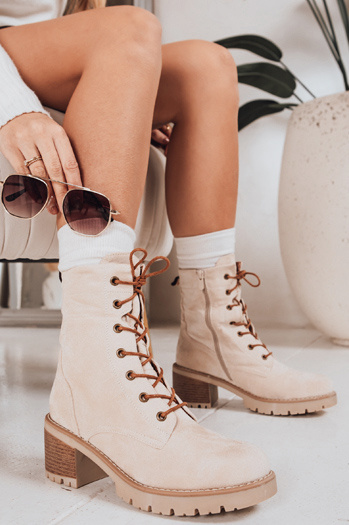 Buty damskie zamszowe sznurowane beżowe Dstreet ZY1235