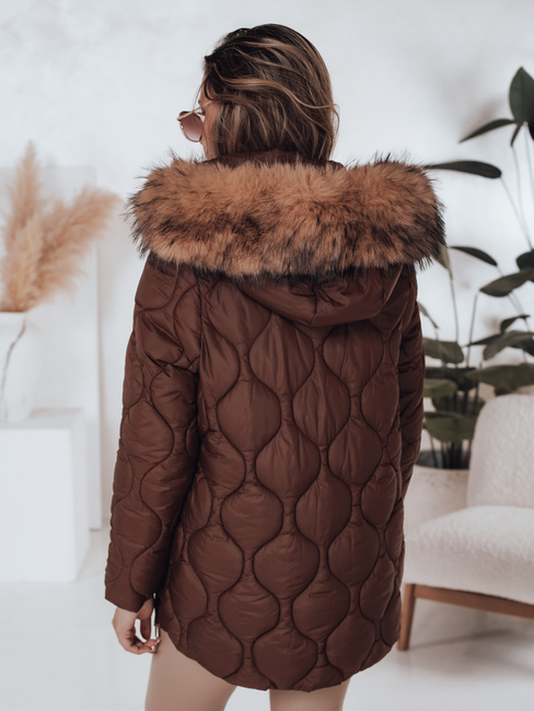 Kurtka zimowa damska LUMORE pikowana z kapturem brązowa Dstreet TY5013