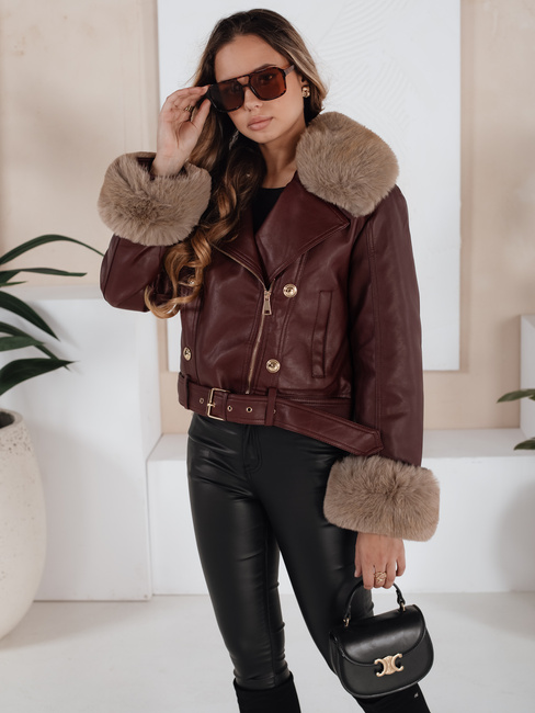 Kurtka skórzana damska z futerkiem bordowa Dstreet TY5208