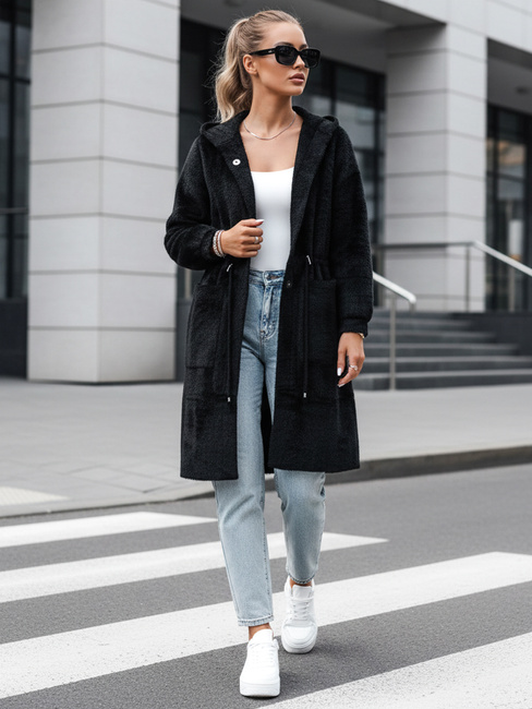 Płaszcz damski długi z kapturem MELBY czarny Dstreet NY0671