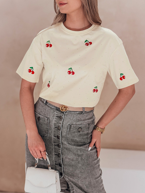 T-shirt damski w wiśnie FRUTTIKA żółty Dstreet RY2893