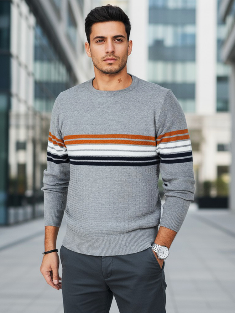 Pánsky sivý pruhovaný sveter Dstreet WX2324