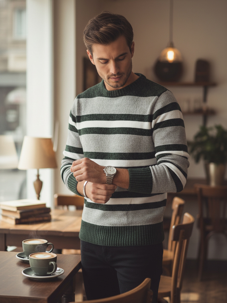 Šedý pánsky pruhovaný sveter Dstreet WX2262