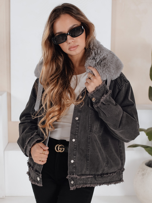 Kurtka damska FURDENIM jeansowa z futerkiem ciemnoszara Dstreet TY5185