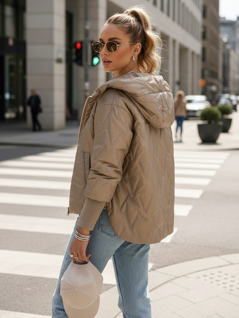 Kurtka damska przejściowa pikowana z kapturem kamelowa Dstreet TY5561