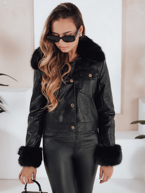 Kurtka skórzana damska ramoneska z futerkiem czarna Dstreet TY5207