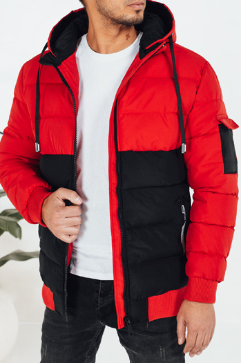 Kurtka męska zimowa z kapturem czarno-czerwona Dstreet TX5100