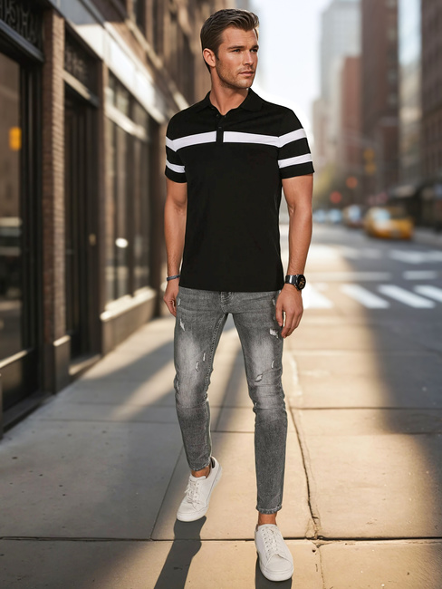 Koszulka męska polo z paskami czarna Dstreet PX0631