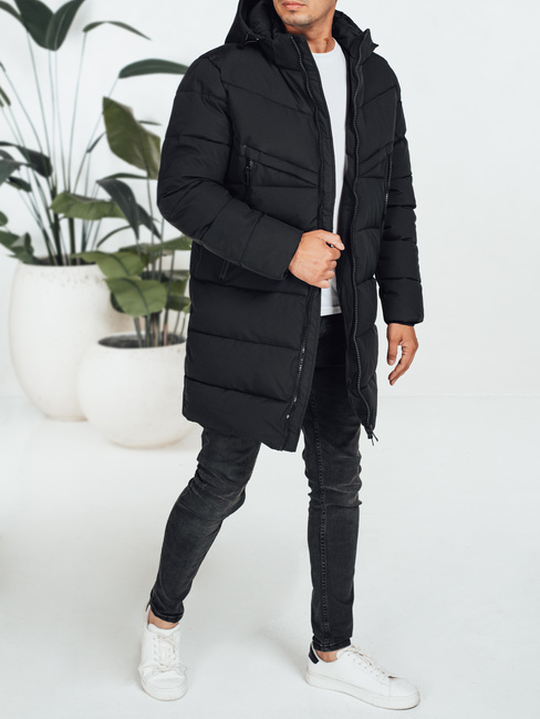 Kurtka męska zimowa z kapturem czarna pikowana TX5070