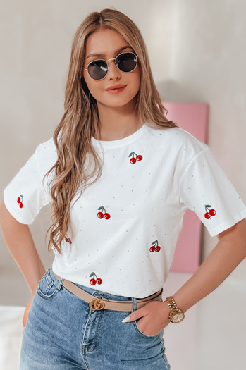 T-shirt damski w wiśnie FRUTTIKA biały Dstreet RY2892