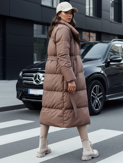 Płaszcz zimowy damski długi pikowany FAVI brązowy Dstreet TY4571