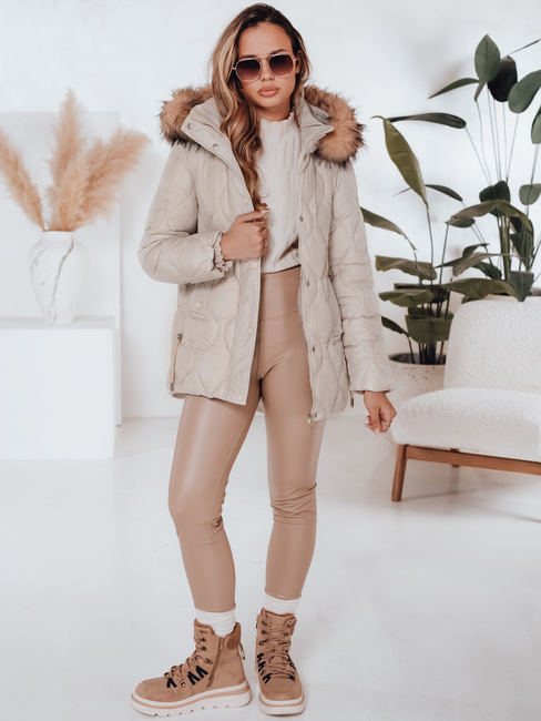 Kurtka zimowa damska LUMORE pikowana z kapturem jasnobeżowa Dstreet TY5012