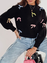 Sweter damski one size TIELUSH w małe kokardki czarny Dstreet MY2358