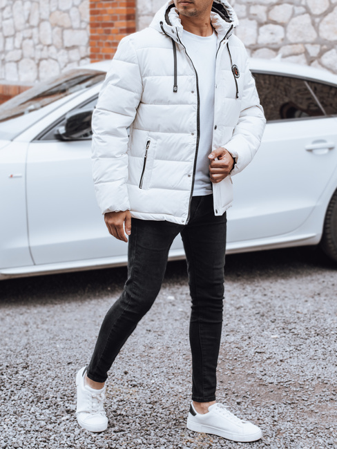 Kurtka męska zimowa pikowana z kapturem biała Dstreet TX5056
