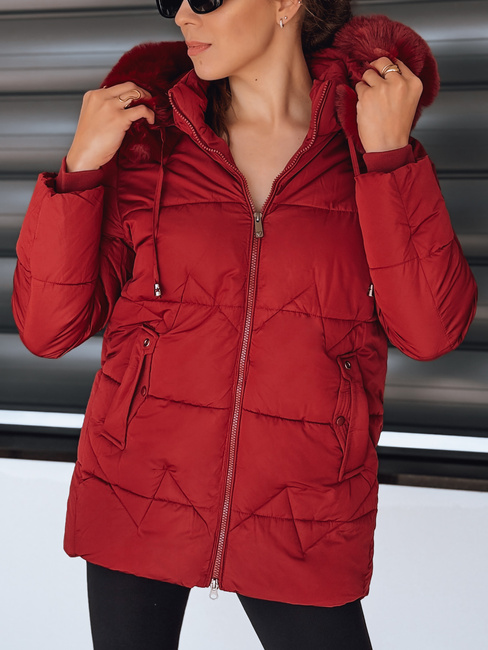 Kurtka damska zimowa pikowana z kapturem bordowa Dstreet TY5329