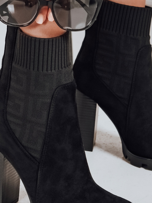 Botki damskie zamszowe na obcasie czarne Dstreet ZY1298