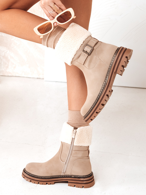 Botki damskie ocieplane beżowe Dstreet ZY1228