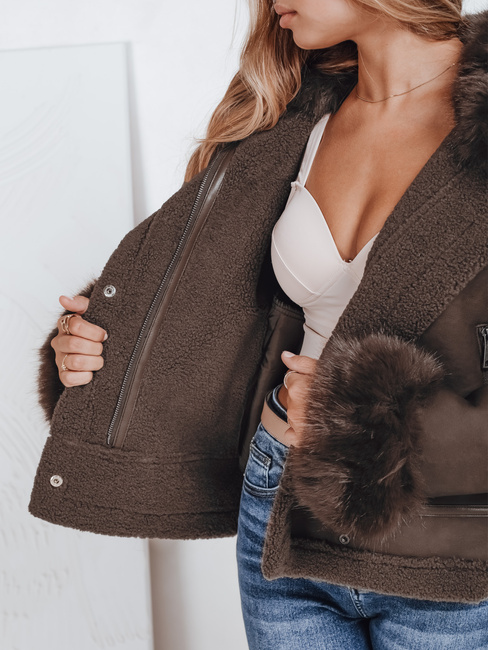 Kurtka damska skórzana z futerkiem brązowa Dstreet TY5243