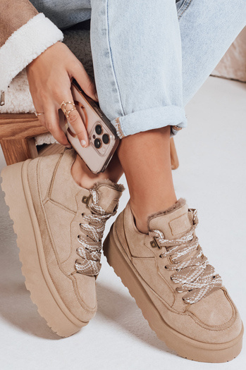 Sneakersy damskie z futerkiem na platformie beżowe Dstreet ZY1070