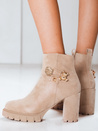 Botki damskie zamszowe na obcasie beżowe Dstreet ZY1265