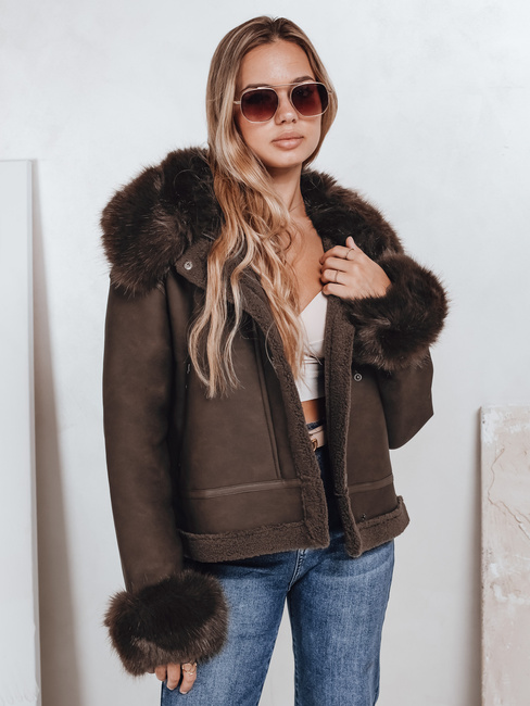 Kurtka damska skórzana z futerkiem brązowa Dstreet TY5243