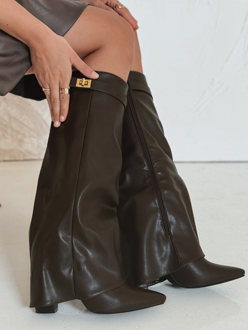 Kozaki z szeroką cholewką brązowe Dstreet ZY1028