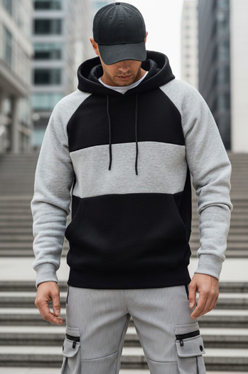 Bluza męska basic z kapturem w szaro-czarne paski Dstreet BX5902