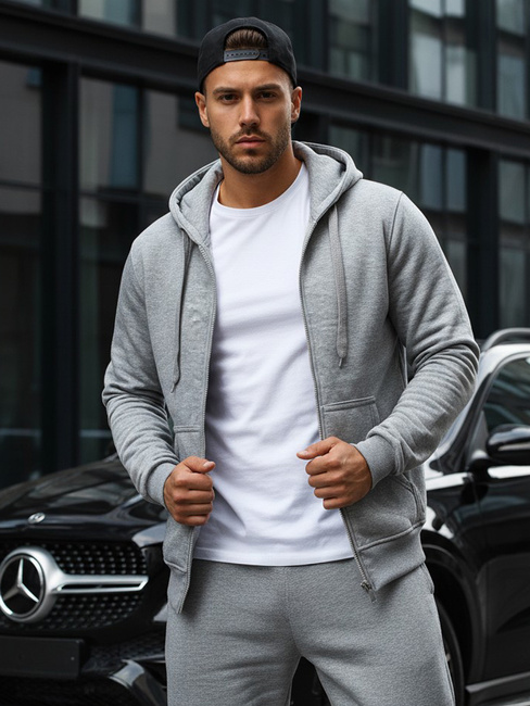 Bluza męska z kapturem rozpinana szara BX2412