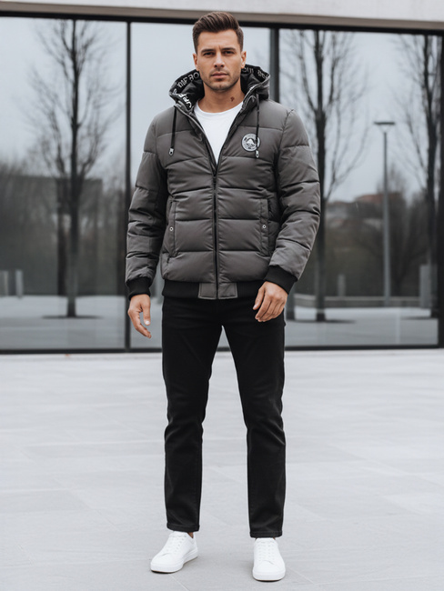 Kurtka męska zimowa pikowana z kapturem szara Dstreet TX5073