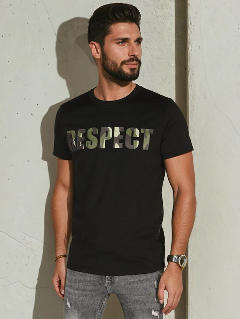 T-shirt męski z nadrukiem czarny Dstreet RX5667