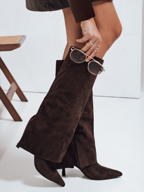 Kozaki damskie zamszowe z szeroką cholewką brązowe Dstreet ZY1043