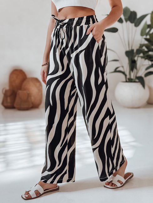 Spodnie damskie wide leg w paski ZEBRAVIBE beżowo-czarne Dstreet UY2653