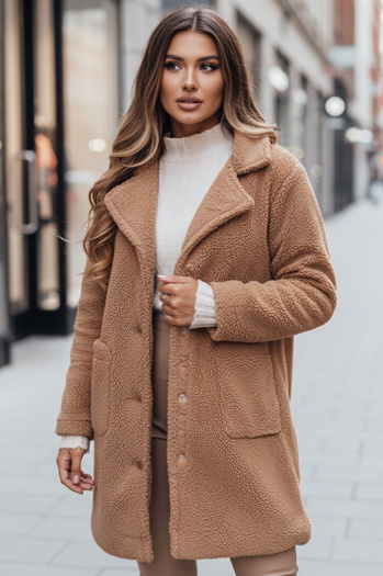 Płaszcz zimowy damski teddy futrzany kamelowy Dstreet NY0758z