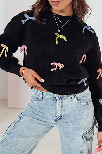 Sweter damski one size TIELUSH w małe kokardki czarny Dstreet MY2358