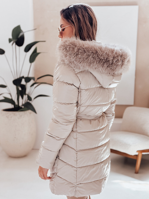 Kurtka zimowa damska CASSERIE pikowana z kapturem jasnobeżowa Dstreet TY4926