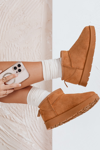 Śniegowce damskie na platformie kamelowe Dstreet ZY1074