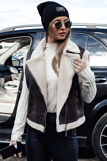 Kamizelka damska zamszowa z kożuszkiem WOOLZIP brązowa Dstreet TY4746