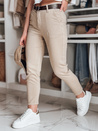 Spodnie damskie slim fit z paskiem TAIRONIK ciemnobeżowe Dstreet UY2545