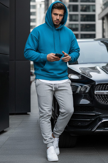 Bluza męska z kapturem jasnoniebieska Dstreet BX5108