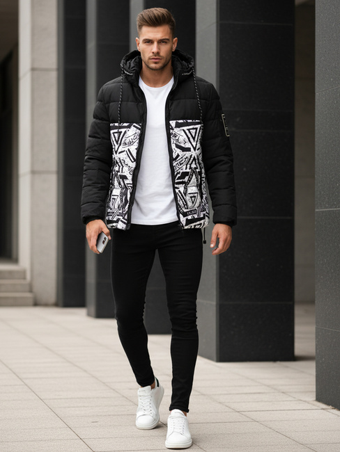 Kurtka męska zimowa pikowana z kapturem czarna Dstreet TX5131